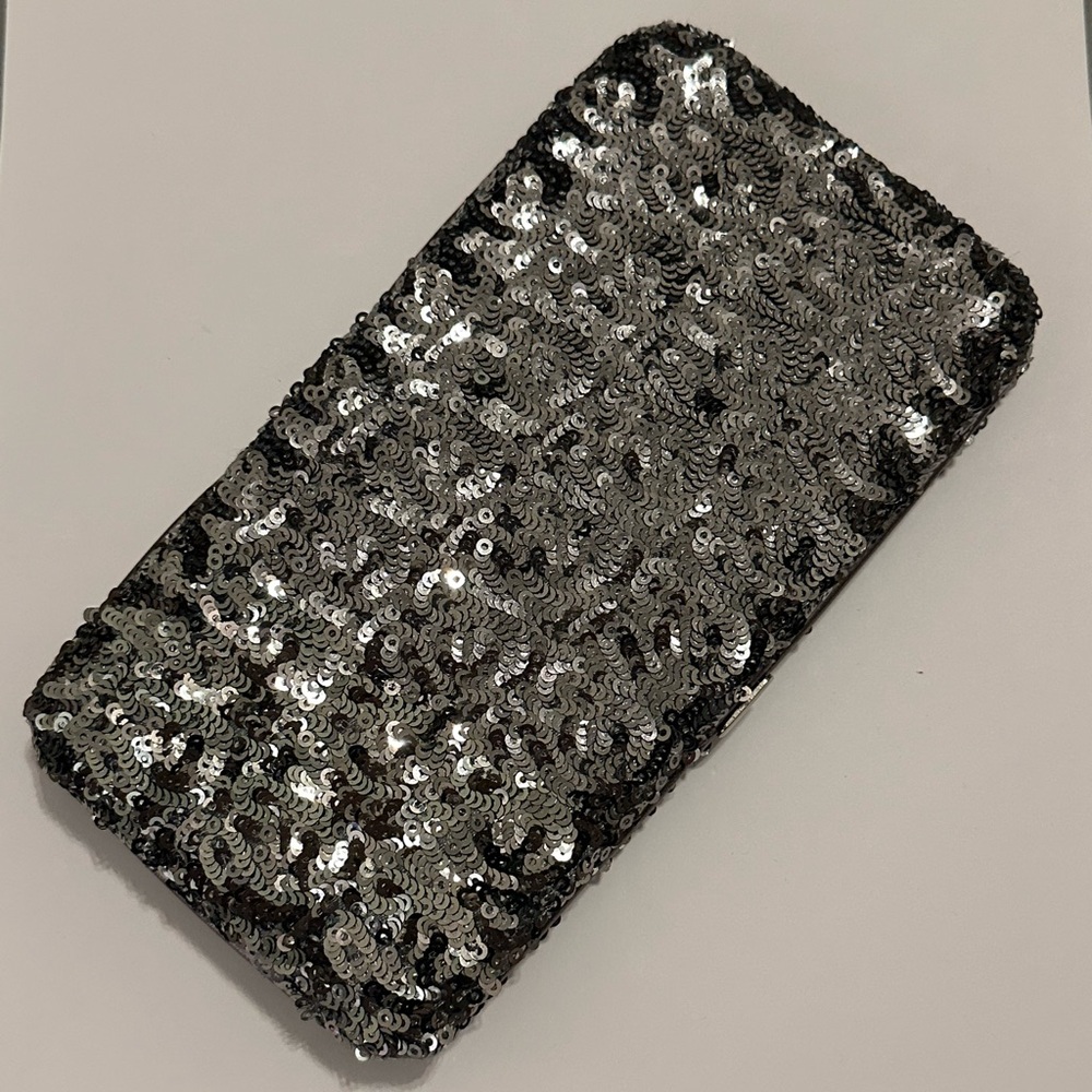 Vintage Gunmetal Silver Clutch Purse Wallet Snap Closure Bag